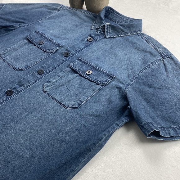 Fundamental Coast Denim Short Sleeve Button Up (Blue) - Picture 3 of 16